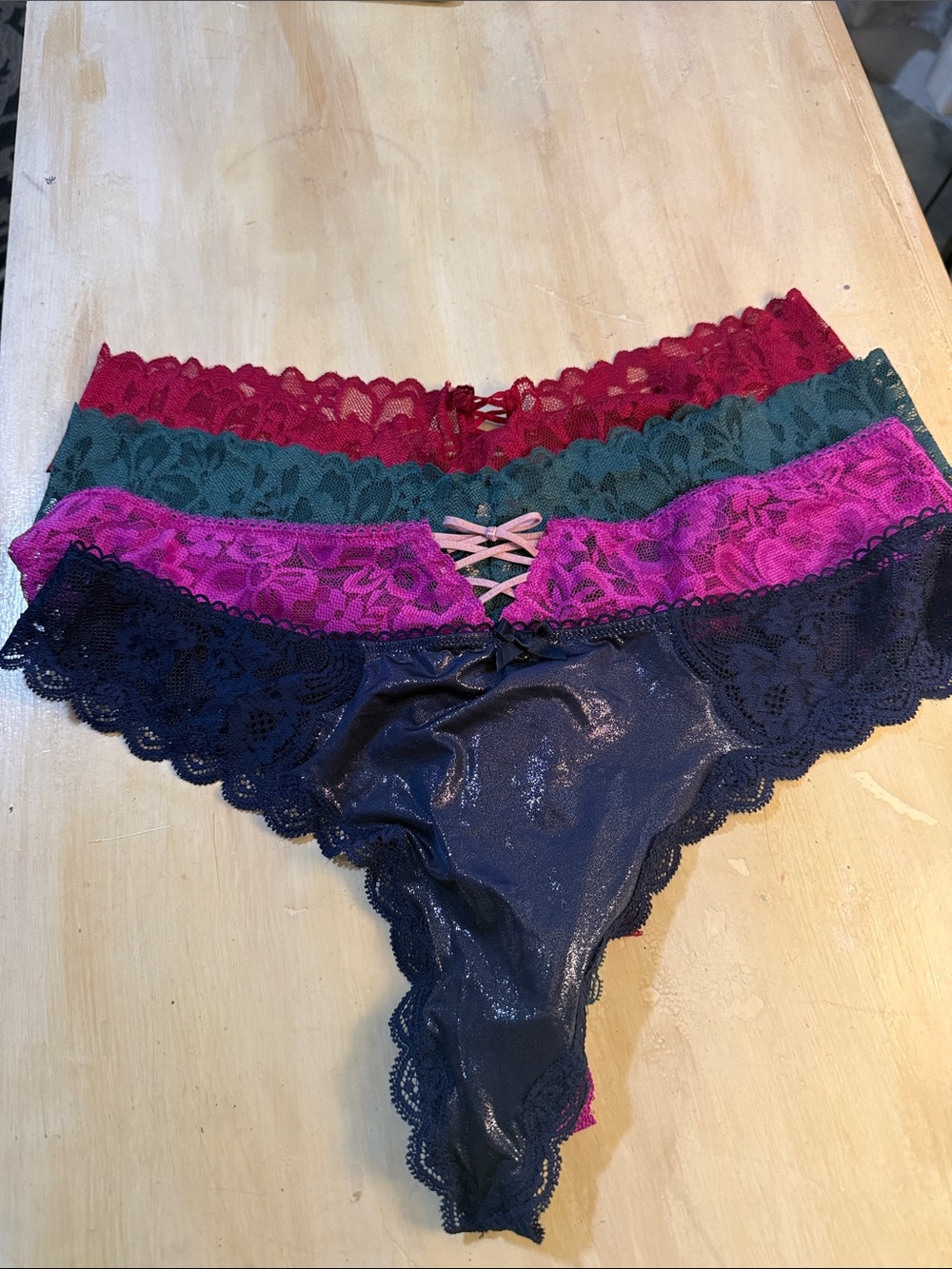 Victoria's Secret Lace Thong Set in Navy, Fuchsia, Green & Red